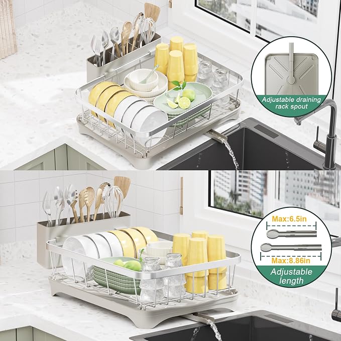 LIYI Drying Rack Tableware,Stainless Steel Drying Rack,304 Stainless Steel Drainage Material,Plastic Drainage Board,Knife and Fork Box,Intelligent Drainage Structure,Grey