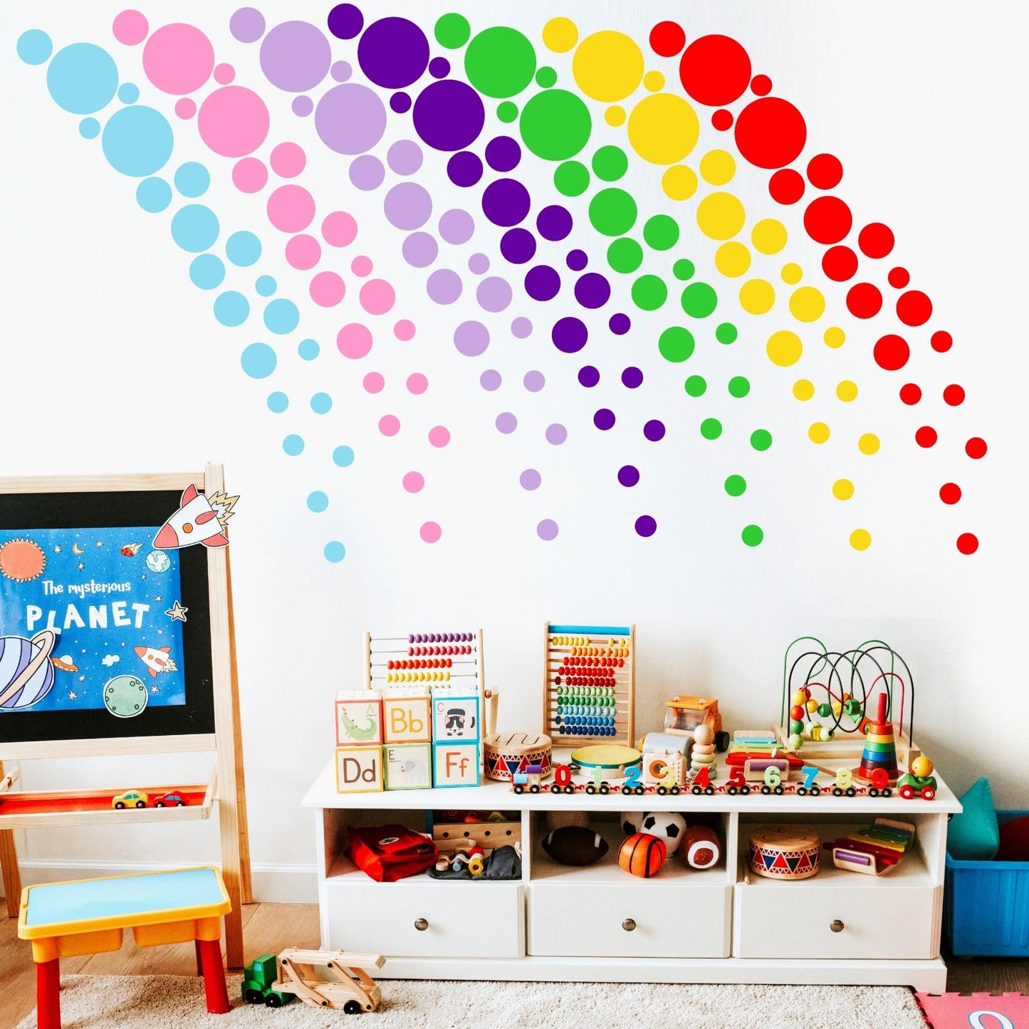 Polka Dots Wall Decal Christmas Wall Decals Lime Green Red Vinyl Stickers Dots Decals Living Room Art Murals Xmas Home Decoration Indoor Rainbow Christmas Circle Stickers Peel and Stick Decal