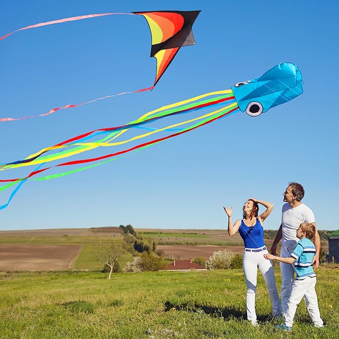 Large Octopus Kites for Kids & Adults,Big Kite for Beginners, Kites for Kids Ages 4-8,Outdoors Activities with Line and Handle