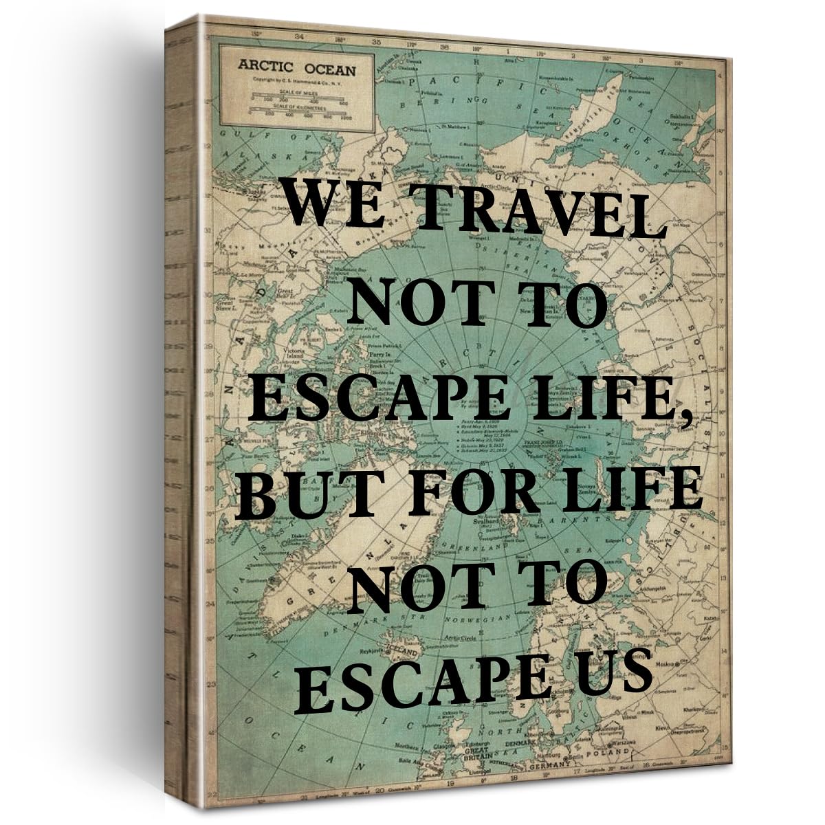 Retro Style Inspirational Travel Quote Print Canvas Wall Art Home Office Decor We Travel not to Escape Life Painting Ready to Hang 12x15 Canvas Poster Framed