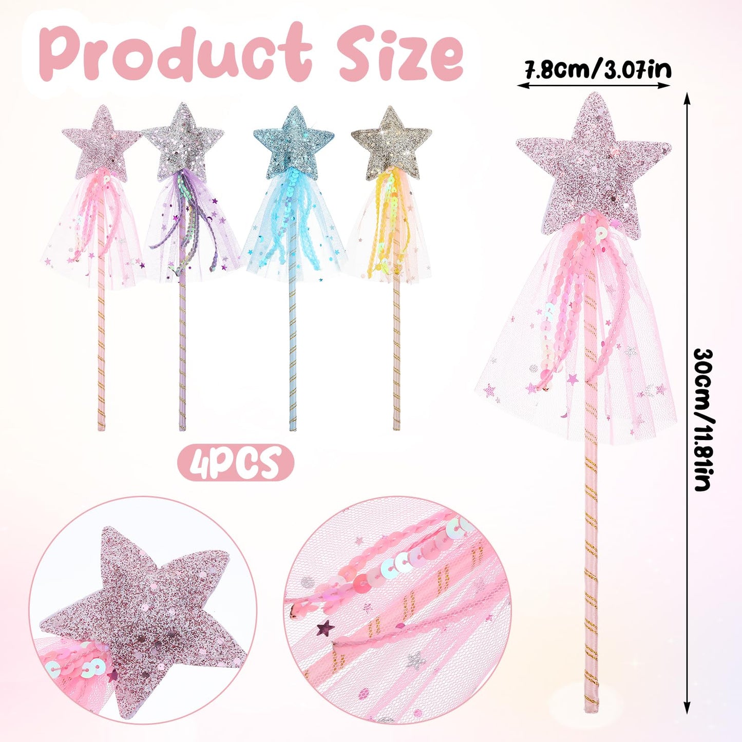 Ymapinc 4PCS Glitter Wand Props for Adult Parties & Photo Booths - Holiday Celebration Decor, Festival Accessory, Birthday Photo Prop (Not a Toy)