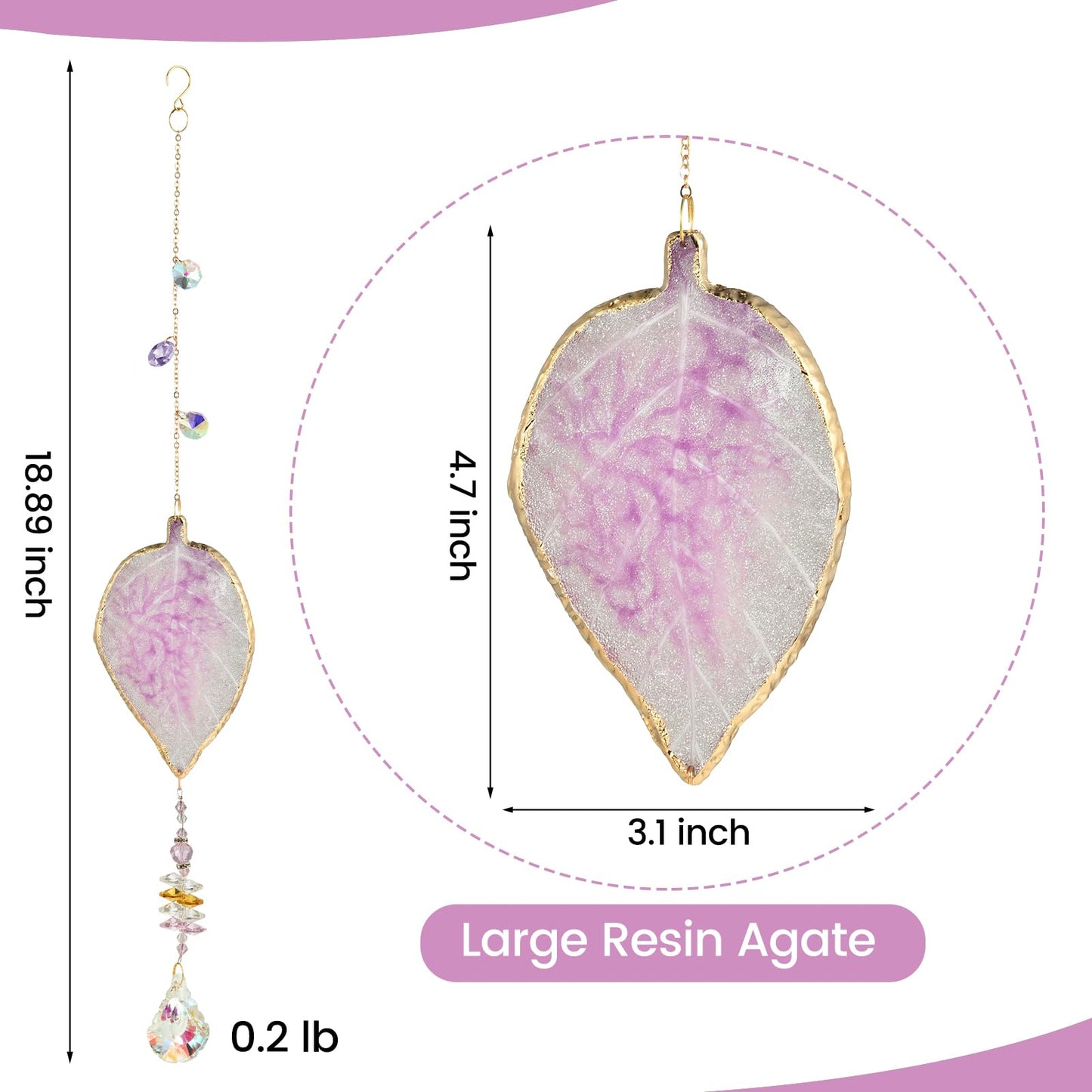 Hanging Crystal Suncatcher, Sun Catchers Indoor Window, Leaf-Shaped Crystal Hanging Ornament, Hanging Crystals for Decoration, Birthday Gift (Purple)