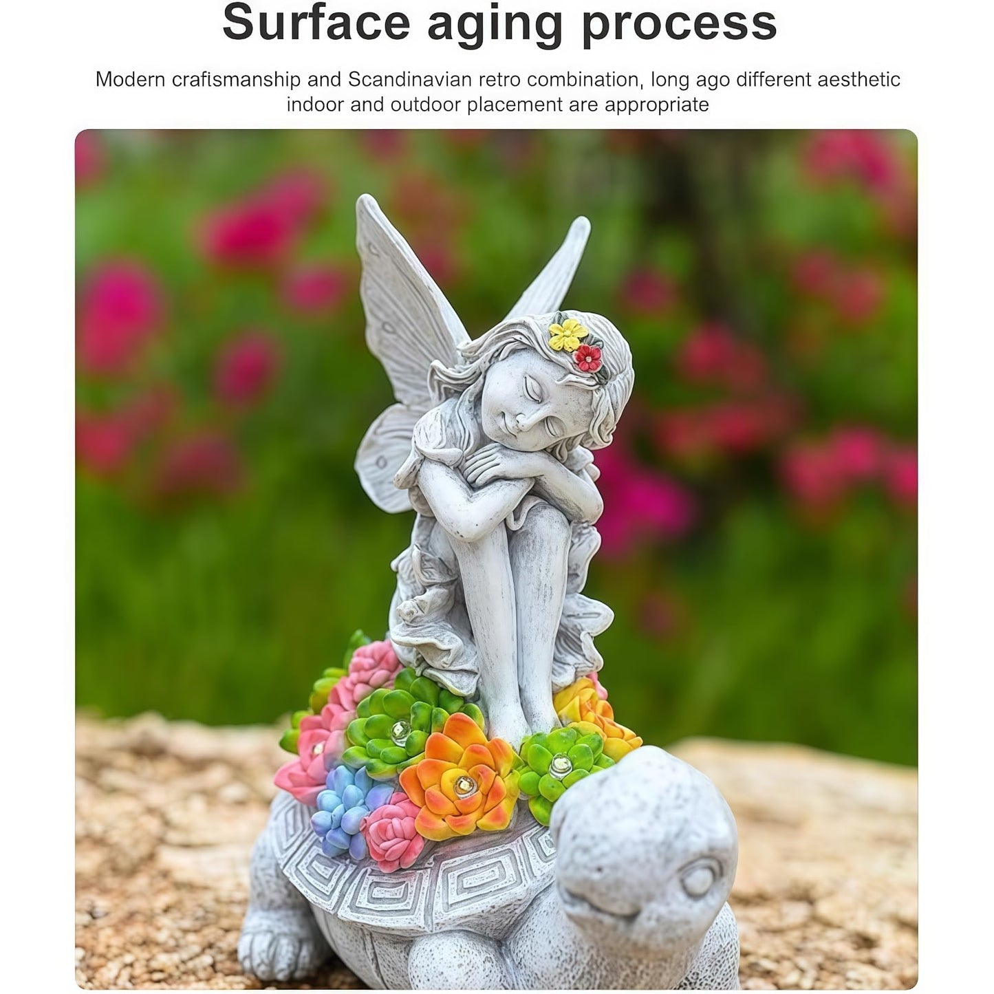 Aiyuolio Solar Angel Garden Statue，Solar Garden Statue Angel and Turtle,Figurines Outdoor Decor,Outdoor Solar Statue with LED Lights for Yard,Patio,Lawn Art Decoration,Housewarming Gift