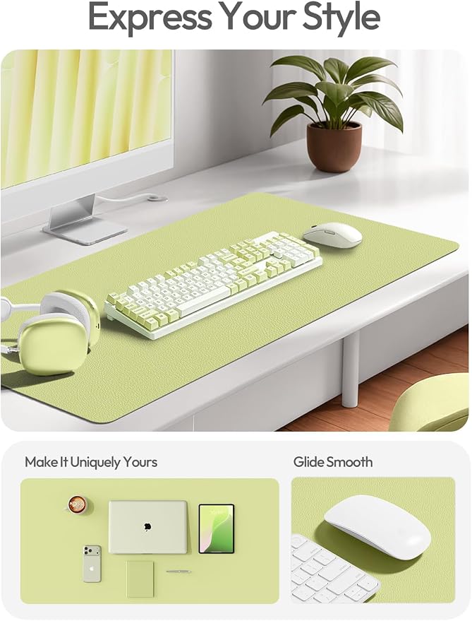 YSAGi Leather Desk Protector, Office Mat, Large Mouse Mat, Non-Slip PU Leather Blotter, Laptop Pad, Waterproof Writing Pad for Office and Home (Peak Green, 47" x 17")