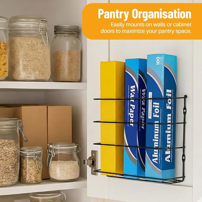 Evelots Kitchen Wrap Organizer - 4 Pack - Hold up to 4 Plastic, Foil, Paper, Wax - Cabinet Door, Wall Rack Basket - Sandwich, Freezer, Food Bag Storage - Laundry Supplies - Black