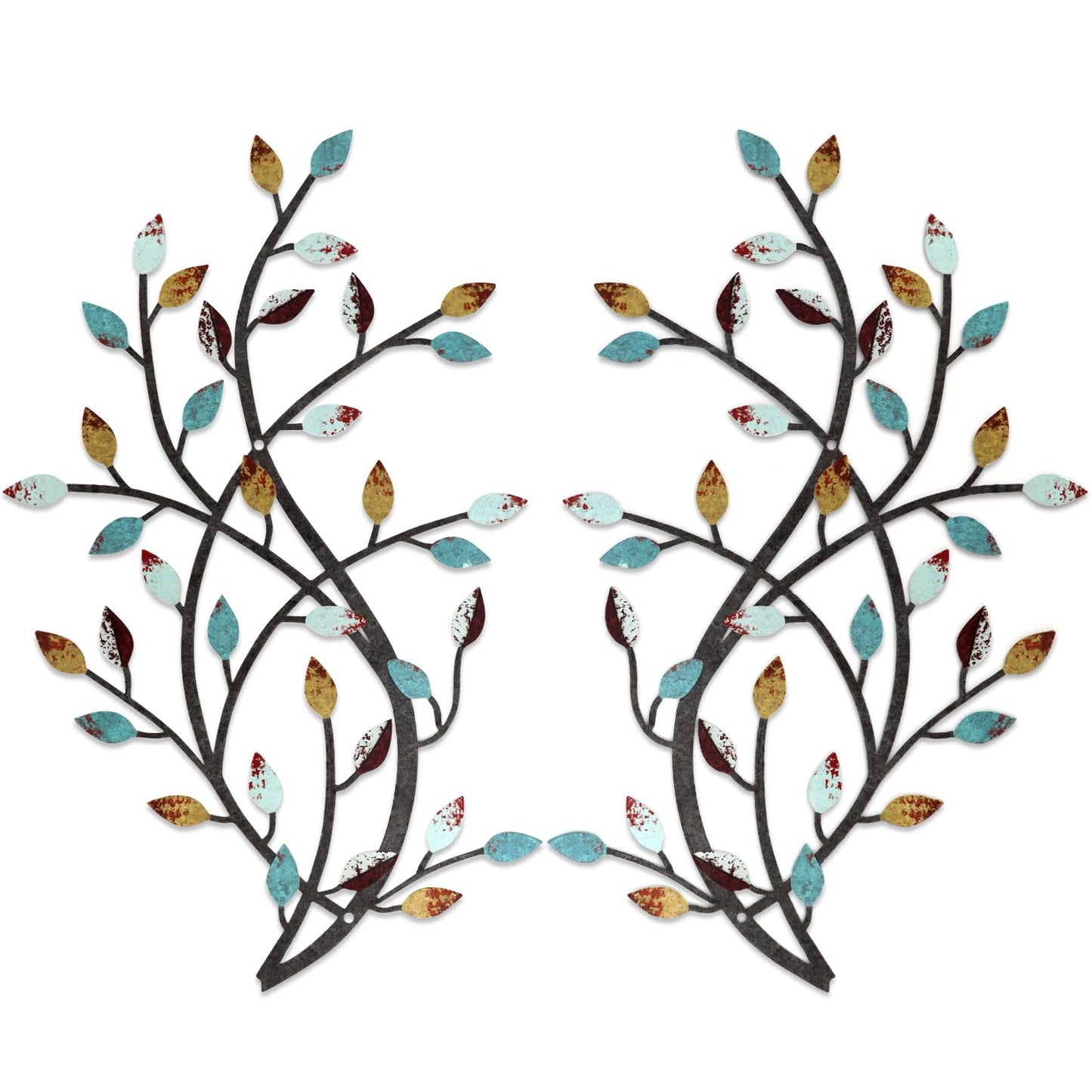 Meltset Metal Tree Leaf Wall Decor, Vine Olive Leaf Branch Wall Art, Wrought Iron Scroll Artwork, Decorative Wall Sculptures Above The Bed, Living Room, Hallway, Indoor and Outdoor（S/Farmhouse）