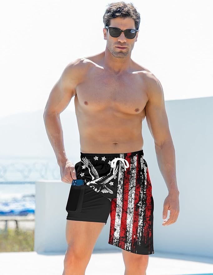 Goodstoworld Mens Swim Trunks with Compression Liner 9'' Inseam Quick Dry Swimsuit Shorts M-3XL