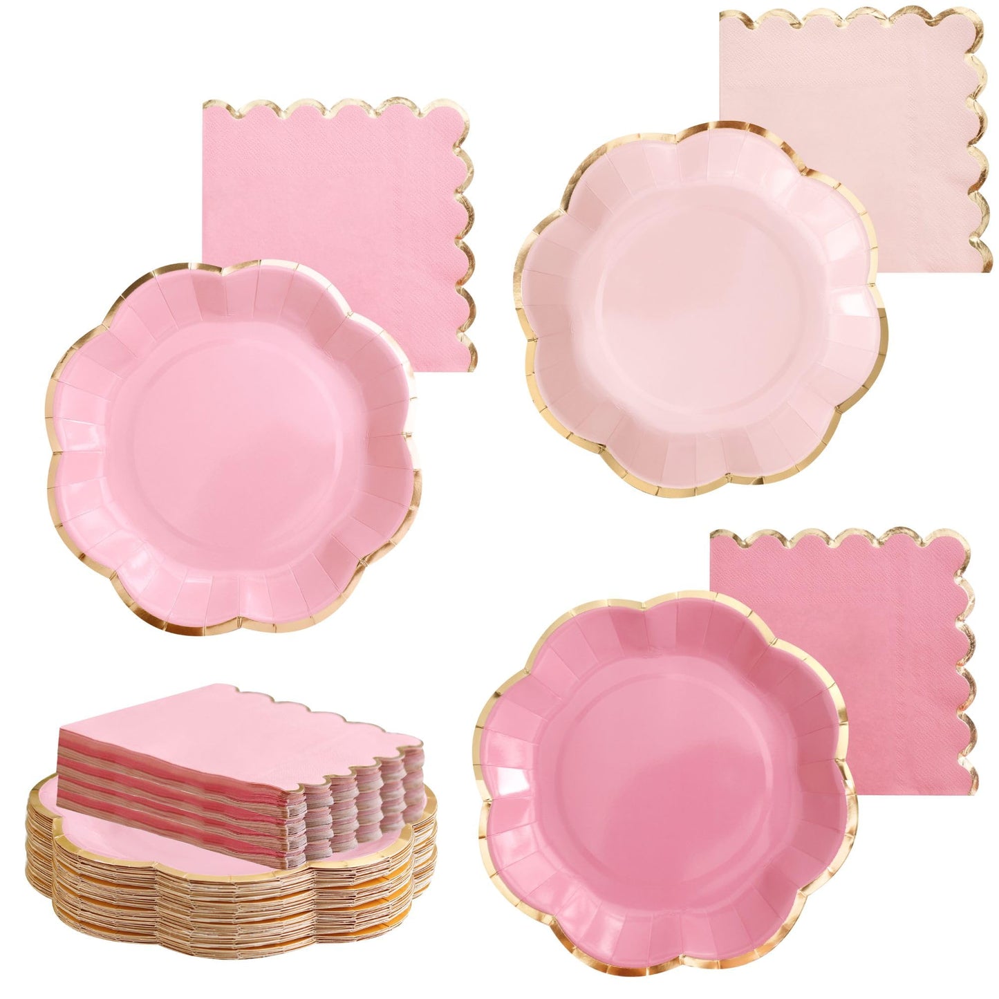 Winoo Design 48PCS Pink Plates and Napkins Disposable - 24 PK - Pink Floral Paper Plates for Tea Party Baby Shower Bridal Shower Birthday Wedding