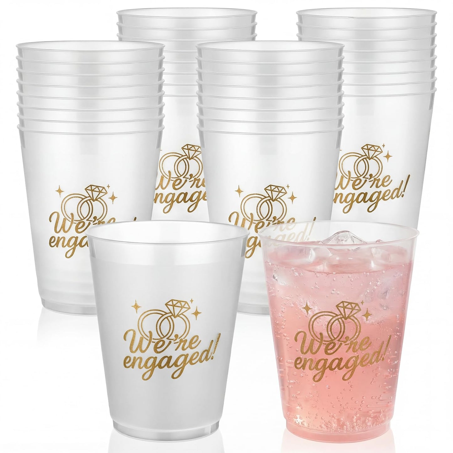 Yungyan 24 Pcs 16 oz We Are Engaged Cups Cute Bride Reusable Plastic Frosted Cups for Bachelorette Party Supplies Favors Wedding Bridal Shower Decoration (Engaged Party)