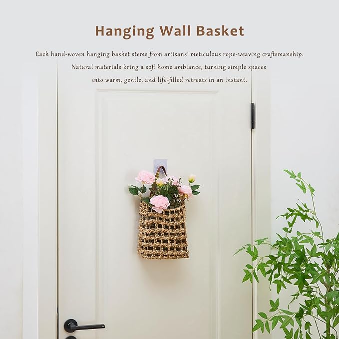 Wall Hanging Basket Decorative Boho Mounted Organizer Dried Flower Plants Front Door Basket for Garden Farmhouse Home