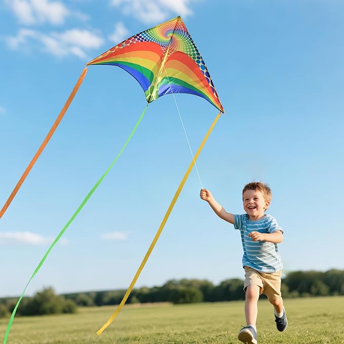 ORGCLDKT-Rainbow Cruiser Delta Kite, Kites for Kids Ages 8-12,4-8,Boys,Girls,Kites for Adults,Beach,Beginners,Giant.1Pc or 3Pcs Pack. Easy to Fly.