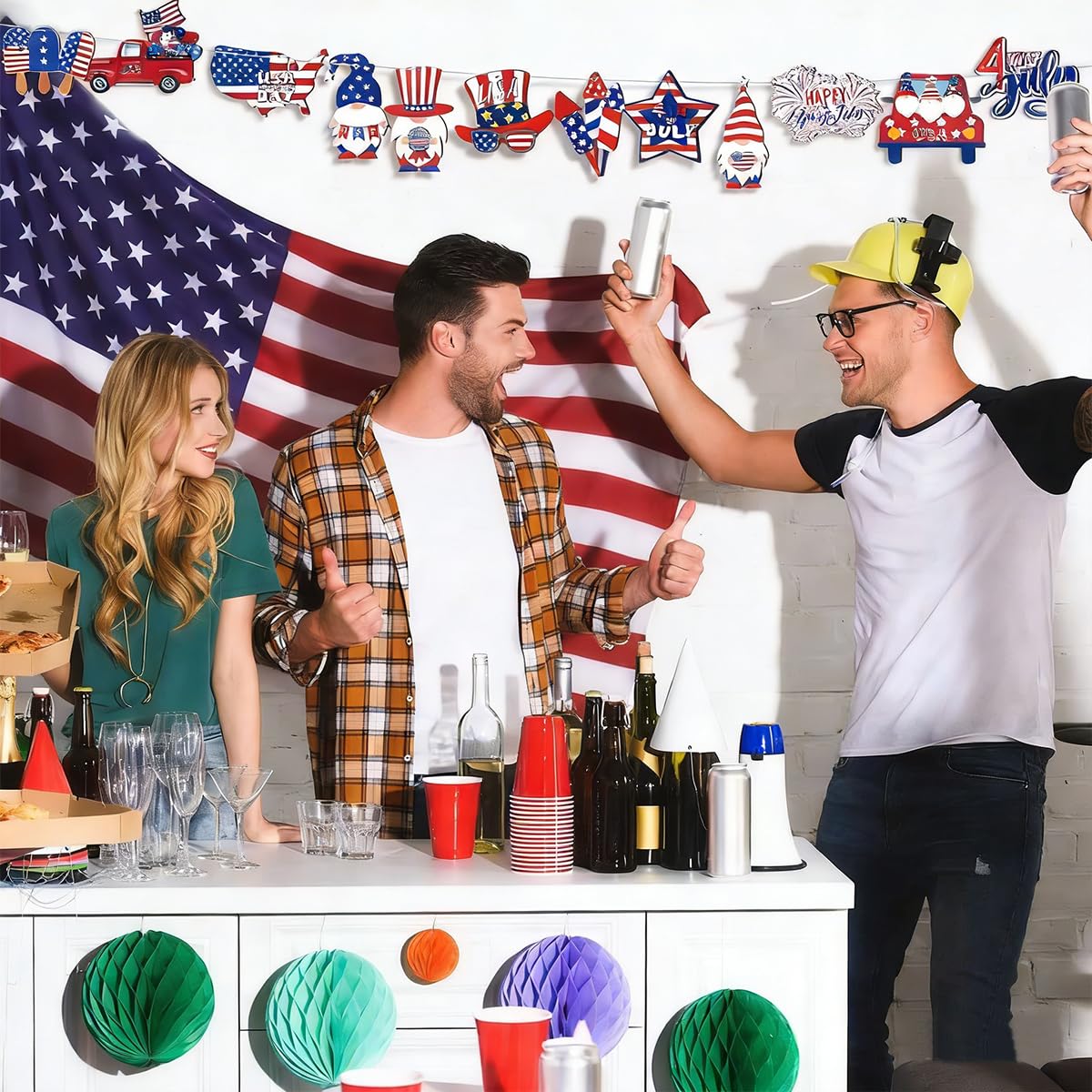 12pcs 4th of July Ornaments for Tree with Ropes Patriotic USA Flag Hanging Decorations Independence Day Wooden Hanging Decor Red White Blue Patriotic Christmas Tree for Summer Party Home Supplies