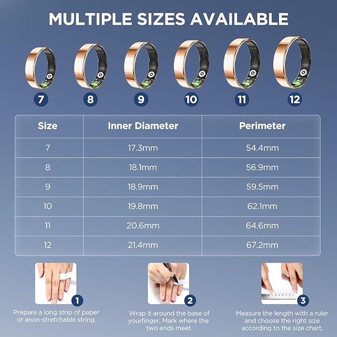 Ultra-thin Smart Ring for Women Men, Activity Fitness Tracker, Waterproof Fitness Ring with Sleep Tracker, 24/7 Heart Rate Monitor,Step Counter,Calorie Pedometer,No APP Fee,for iOS Android(RoseGold#9)