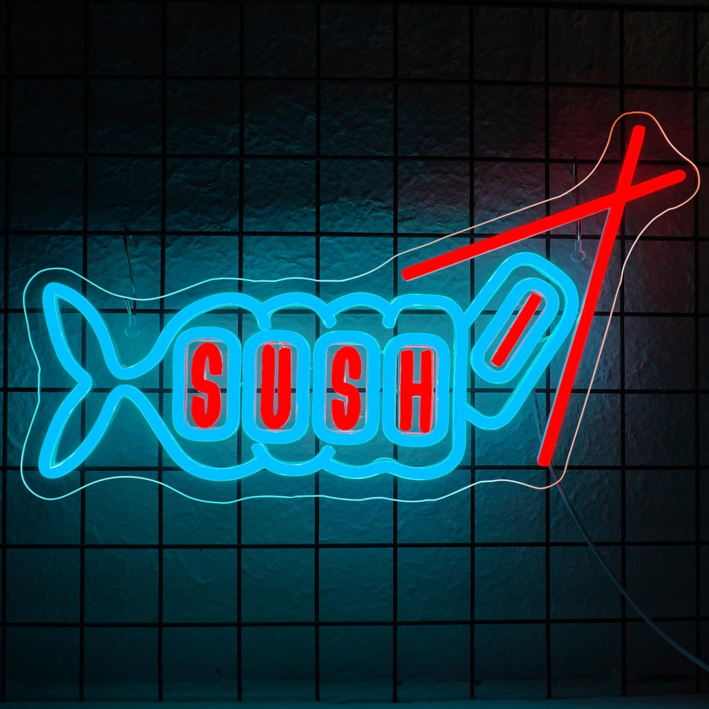 WLHOPE Sushi Fish Neon Sign Neon Signs for Wall Decor Sushi Blue Pink Neon Lights LED Sign for Sushi Shop Restaurant Hoom Kitchen Party Gifts