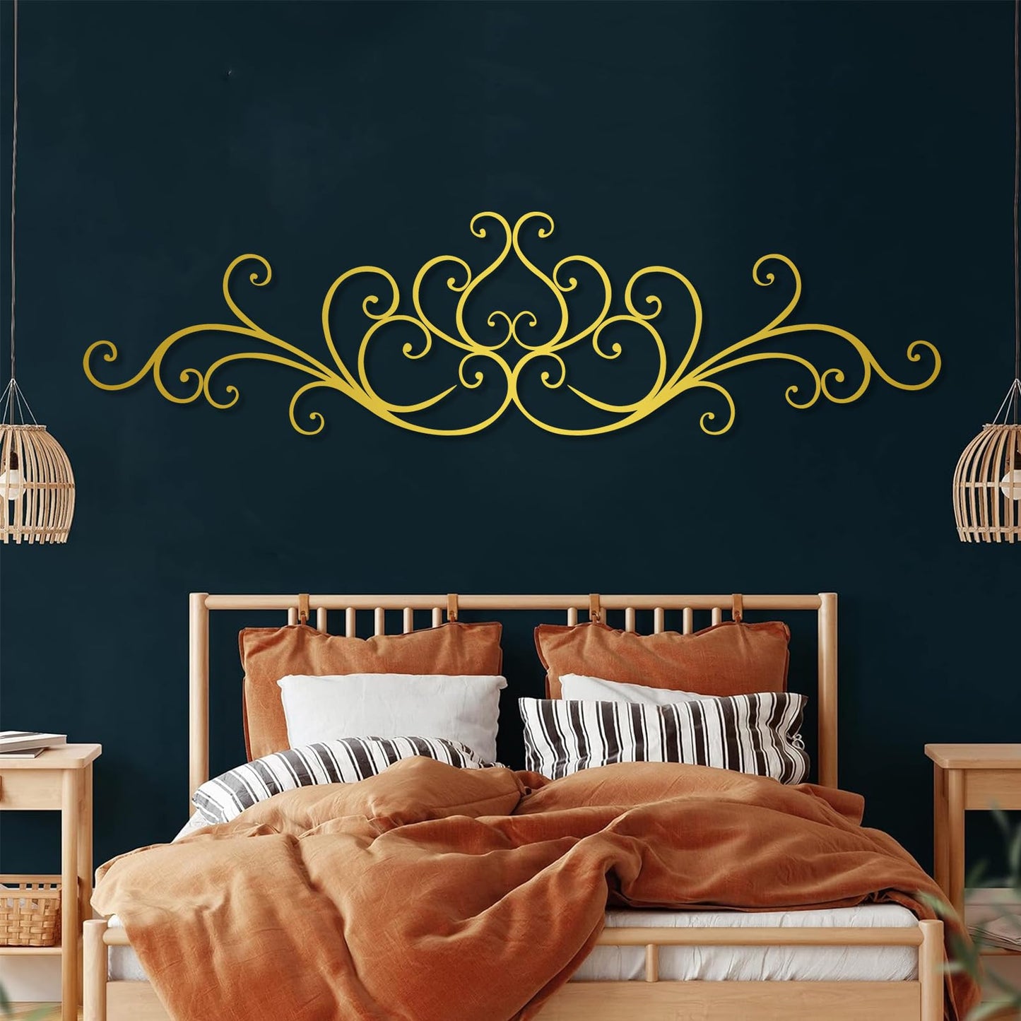Hotuijxca Scroll Metal Wall Decor, Scroll Metal Wall Art, Rustic Iron Wall Decor for Living Room, Bedroom, Office(Black,35" x 9" / 90 x 23 cm)