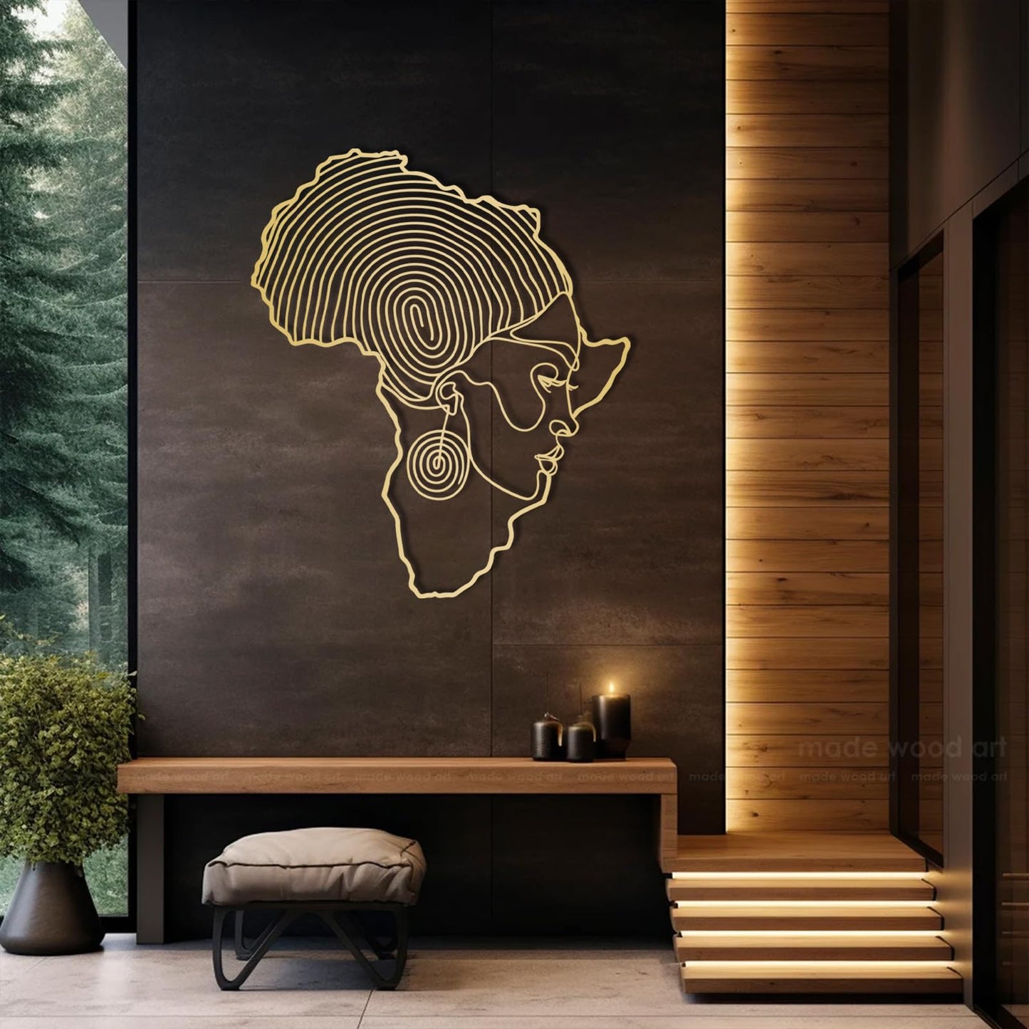 Metal African Woman Wall Art, Black History Wall Decor with Woman Figure, Modern Tribal Style Decor, Cultural Wall Hanging for Living Room Office, Ethnic Art Ready to Hang (Gold, 24x20in|60x51cm)