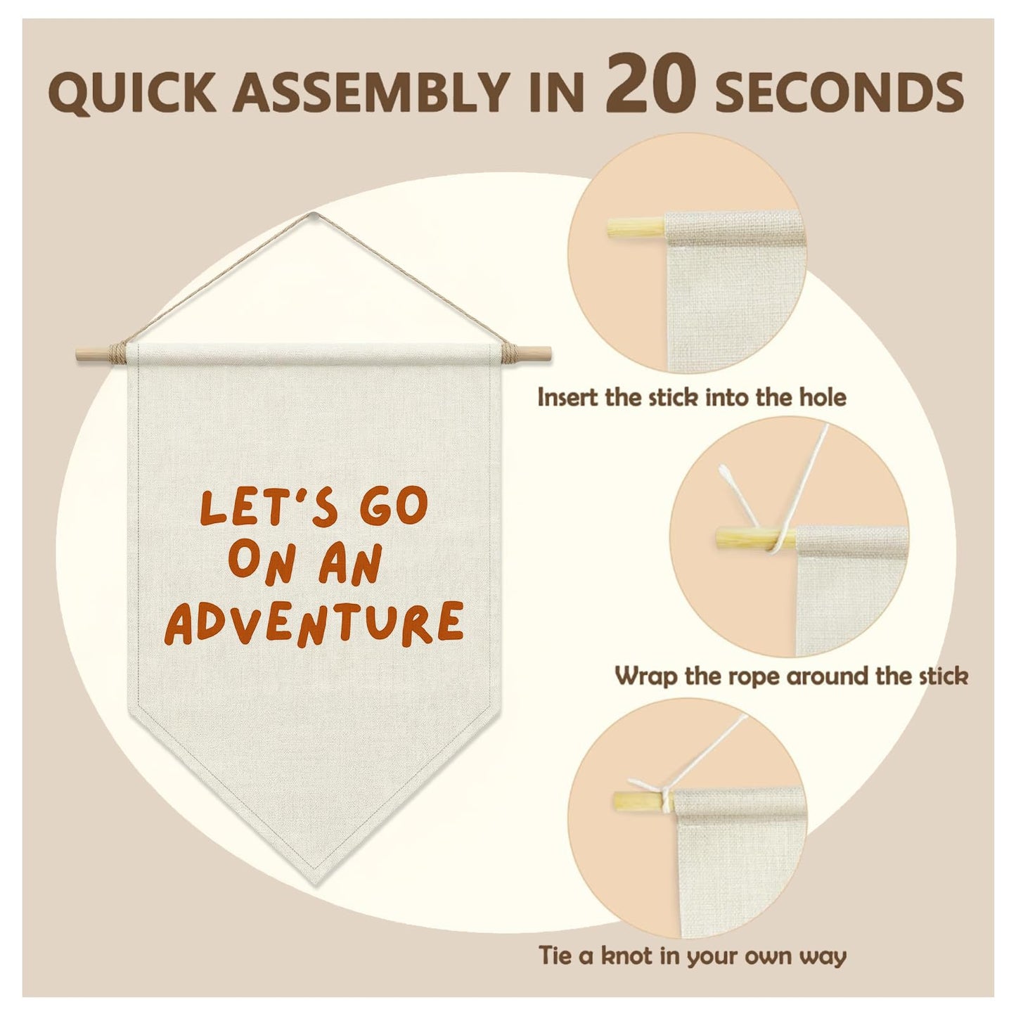 SHIEL-EVEN Let's Go On an Adventure Wall Decor, Kids Playroom Poster Banner for Boys Girls, Toddler Canvas Wall Art for the Day Nursery or Camping