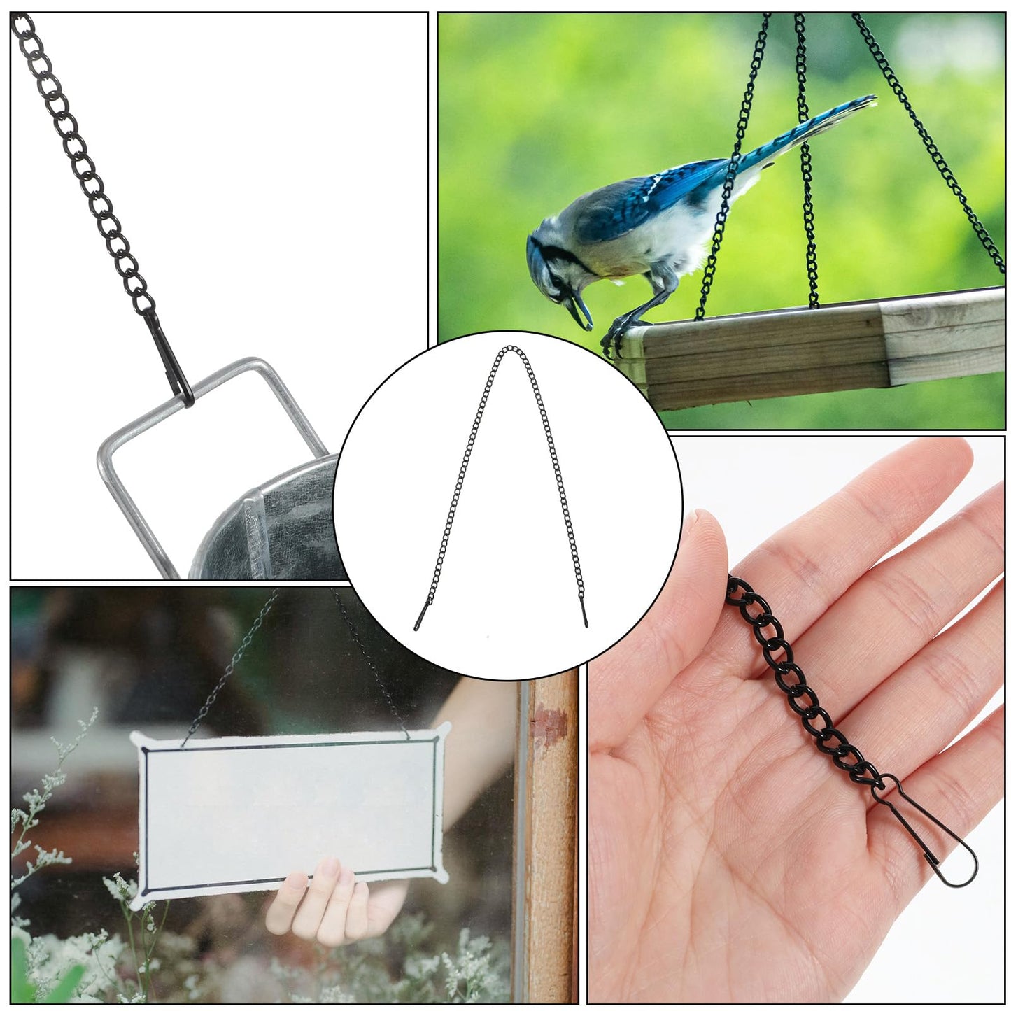 8 PCS Black Chain for Hanging Stained Glass 20 Inch Window Hang Chain to Hang Pictures with Hooks for Courtyards, Gardens, Outdoor Decoration, Walls, Decorative Art Chains
