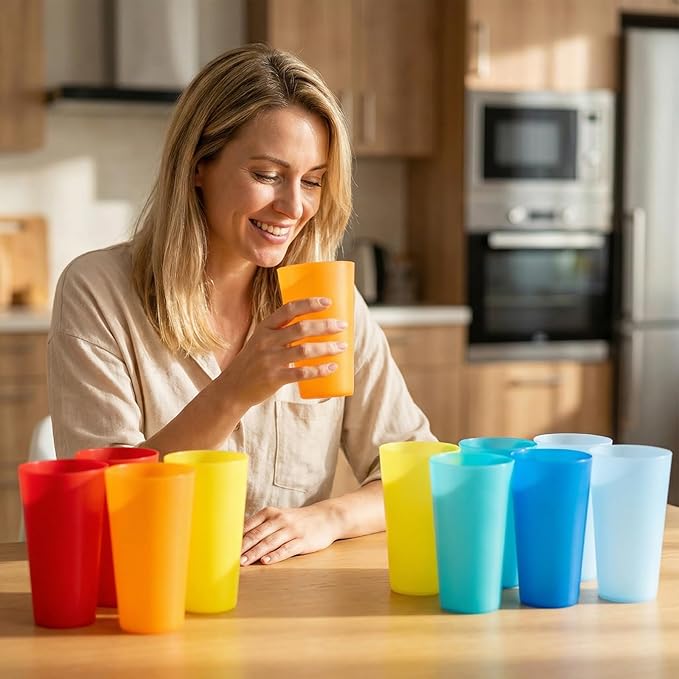 AOYITE Large Plastic Cups Reusable - 32 oz Water Tumblers Unbreakable Drinking Glasses set of 12 - BPA Free Dishwasher Safe Big Plastic Cups for Kids Kitchen Camping Party Outdoor