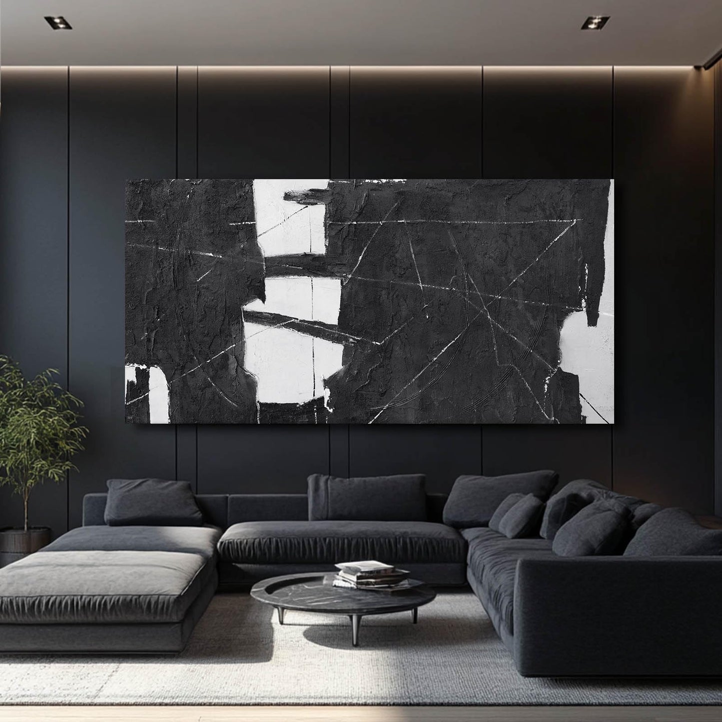 VAYIMDH Black Art Large Abstract Wall Decor for Living Room Black and White Painting on Canvas Line Prints for Walls Office Home Decorations 29x58 Inches