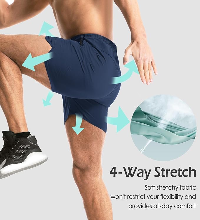 Aolesy Men's Gym Shorts Linerless & Liner - 5" Quick Dry Workout Running Shorts with Zip Pockets Sports Athletic Shorts