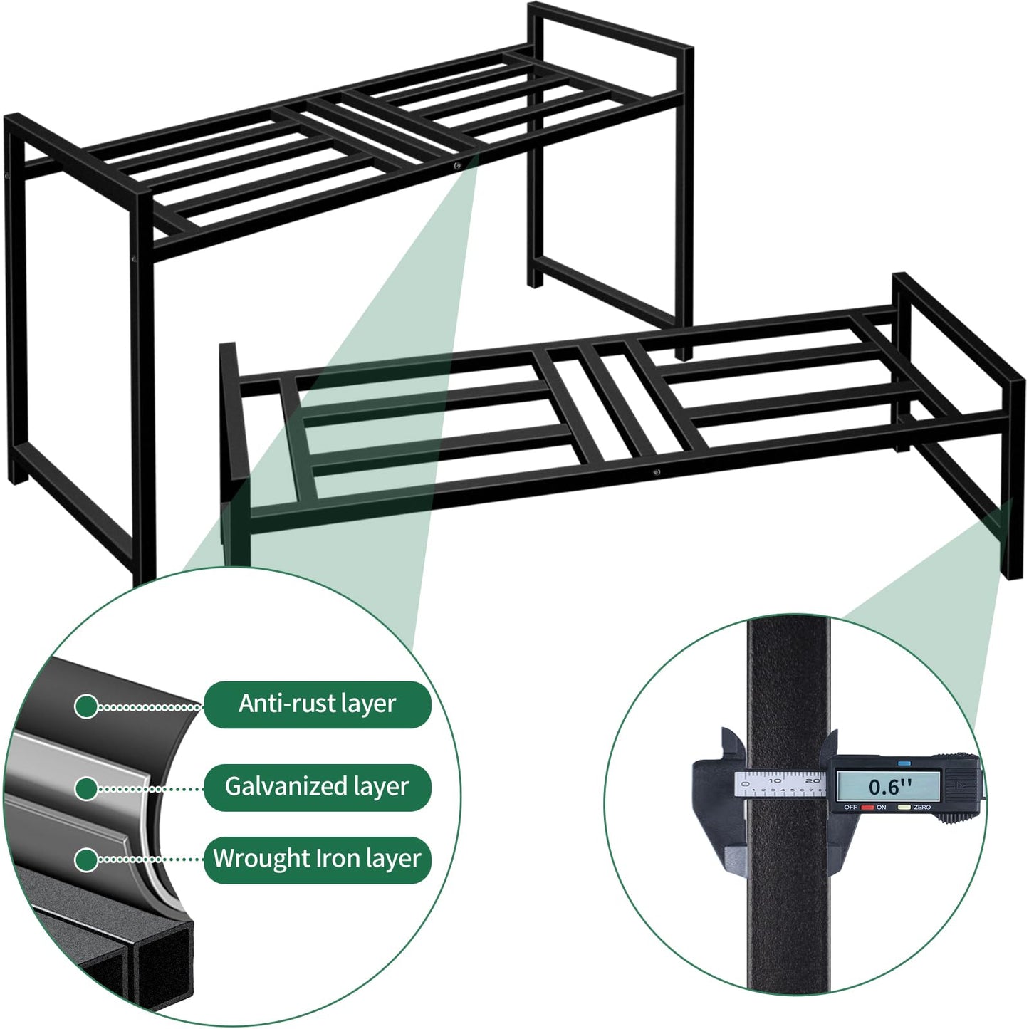 Lilybud--lily Plant Stand Indoor Outdoor, 2-Tier Wrought Iron Plant Stands, Stackable Metal Plant Shelf Decorative Outdoor Flower Stand Heavy Duty Pedestal Stands for Garden Deck Living Room, Black