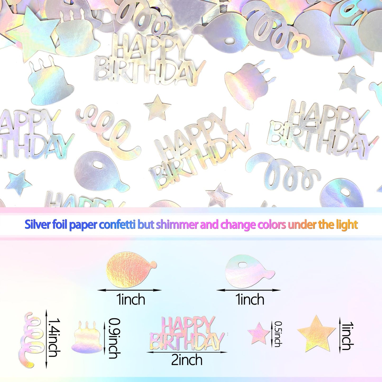 Vofrise Happy Birthday Confetti for Table Iridescent Balloon Star Shaped Table Scatter Suitable for Disco Themed Birthday/Anniversary Party Decorations