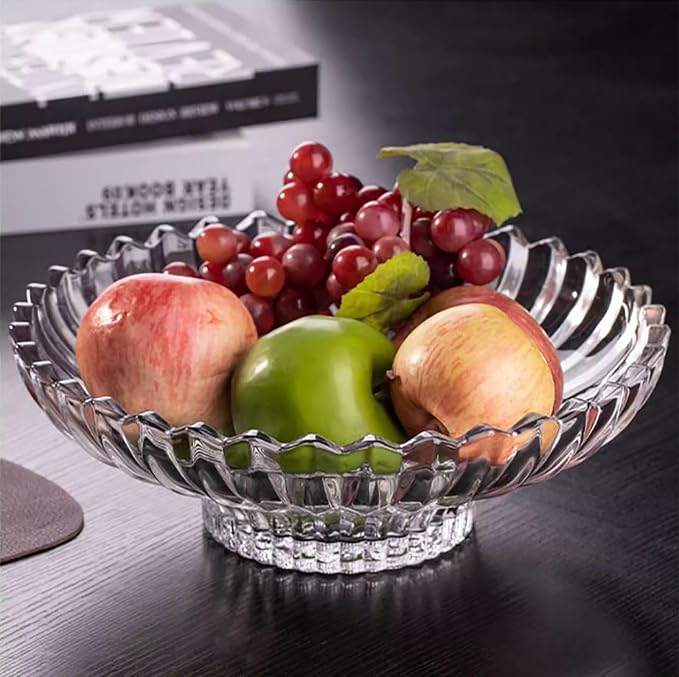 Glass Fruit Bowl or Decorative Bowl, used for Kitchen counter or living room center table decoration, 12.5inch Fruit Bowl or Center Bowl (White)