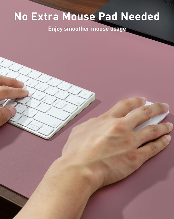 Aothia Faux Leather Desk Mat - Large Mouse Pad, Non-Slip PU Leather Blotter, Waterproof Writing Surface for Office and Home (Dark Pink, 40" x 24")