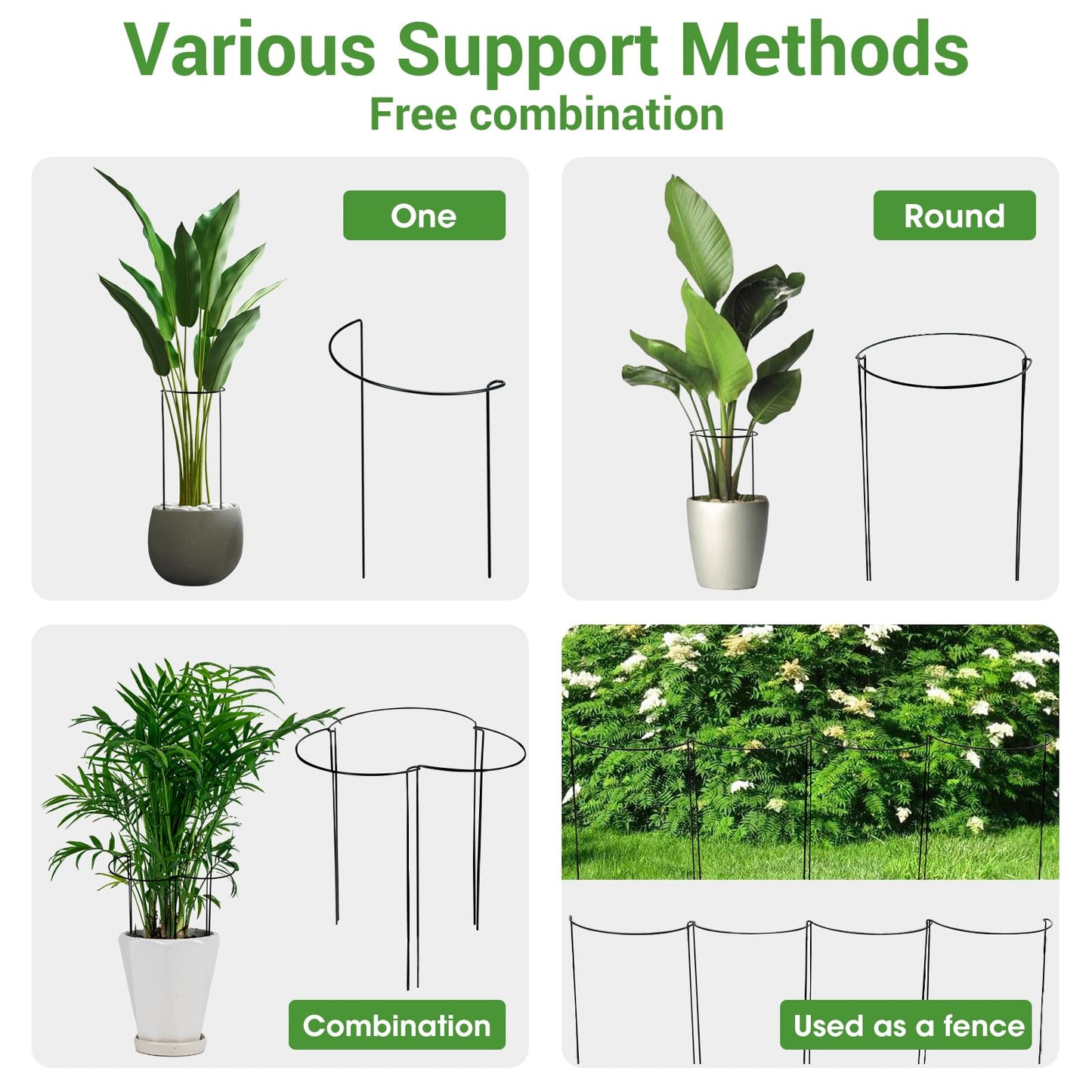 Kikhope Plant Support Stakes, 8 Pack Metal Garden Stakes Plant Cage, Half Round Peony Support Cage, Border Support, Plant Support Rings for Outdoor Indoor Plants, Vegetable, Flowers (9.8" W x 15.7" H)