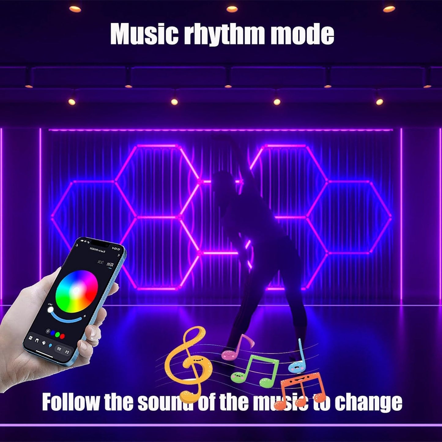 ZTANHOUSE 25Pack RGB Hexagon led Garage Lights,5 Hexagon Light with Multi Color,Dimmable&Speed Adjustable RGB Hex Wall Lights,DIY Design for Remote Control & Smart App Control Music Modes