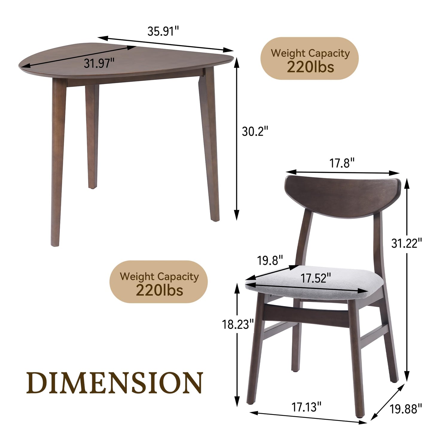 Merax 3-Piece Modern Dining Set, Triangular Side Table & 2 Curved Wood Chairs, Minimalist Space-Saver for Small Living Room, Kitchen, Easy Assembly, Brown