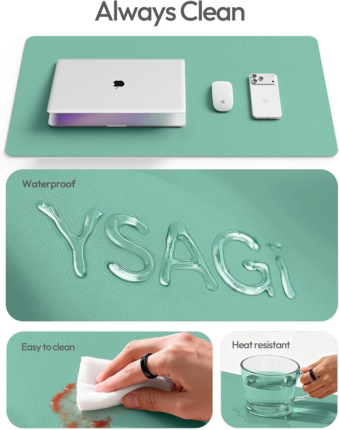 YSAGi Leather Desk Protector, Office Mat, Large Mouse Mat, Non-Slip PU Leather Blotter, Laptop Desk Mat, Waterproof Writing Pad for Office and Home(Green-Blue, 42" x 17.2")