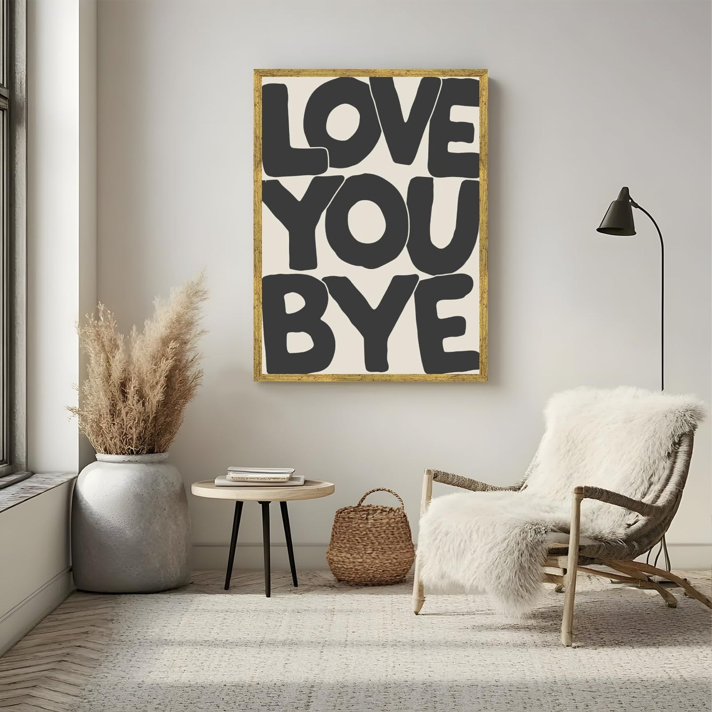 Balsuka Trendy Love You Bye Wall Art Hallway Black Typography Poster Canvas Print Aesthetic Modern Quote Painting Minimalist Romantic Wall Decor for Entryway Bedroom Living Room 8x12inch Golden Frame