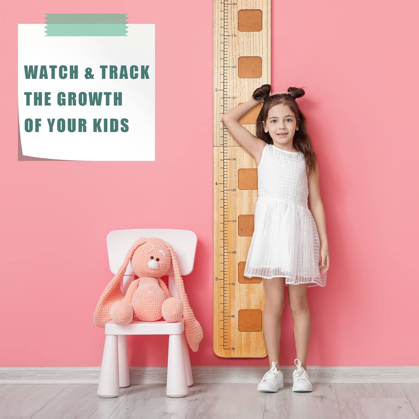 Chunful Wooden Growth Chart for Kids with Picture Frames Height Growth Chart for Wall Foldable Height Measurement Ruler for Boy Girl Teen Bedroom Playroom Nursery Child's Room Wall Decoration