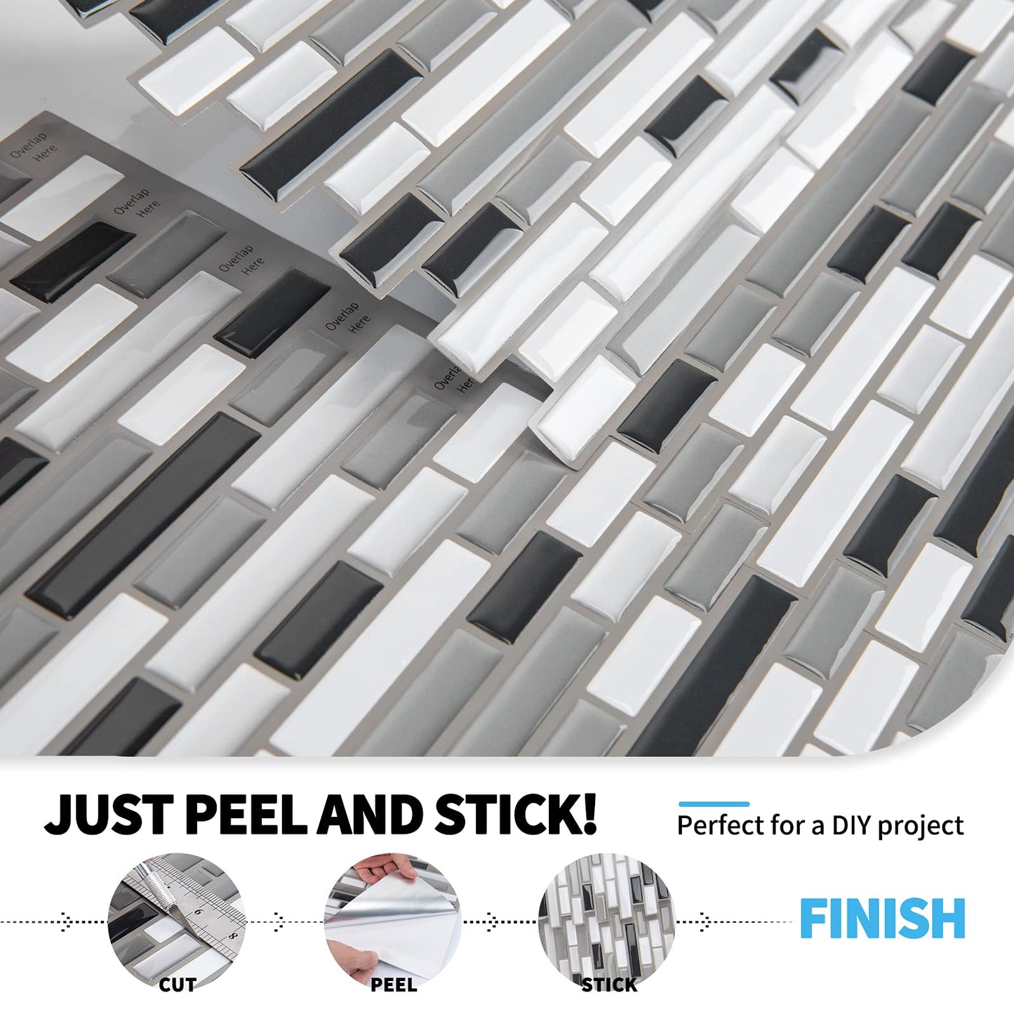 Art3d 12" x 12" Peel and Stick Tile Kitchen Backsplash Sticker Gray Brick (6 Tiles)