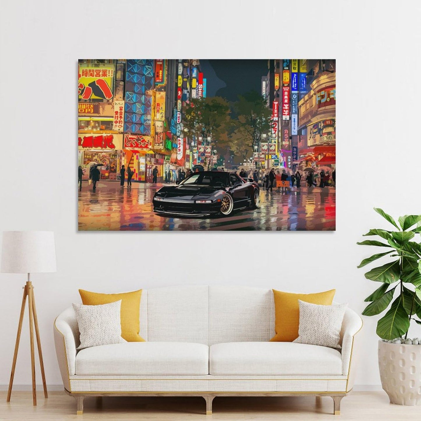Jdm Car Nsx Tokyo Street City Night Art Car Posters & Prints Car Canvas Wall Art Living Room Decor for Men Aesthetic Paintings Pictures Wall Decor Framed Unframed 12x18inch(30x45cm)