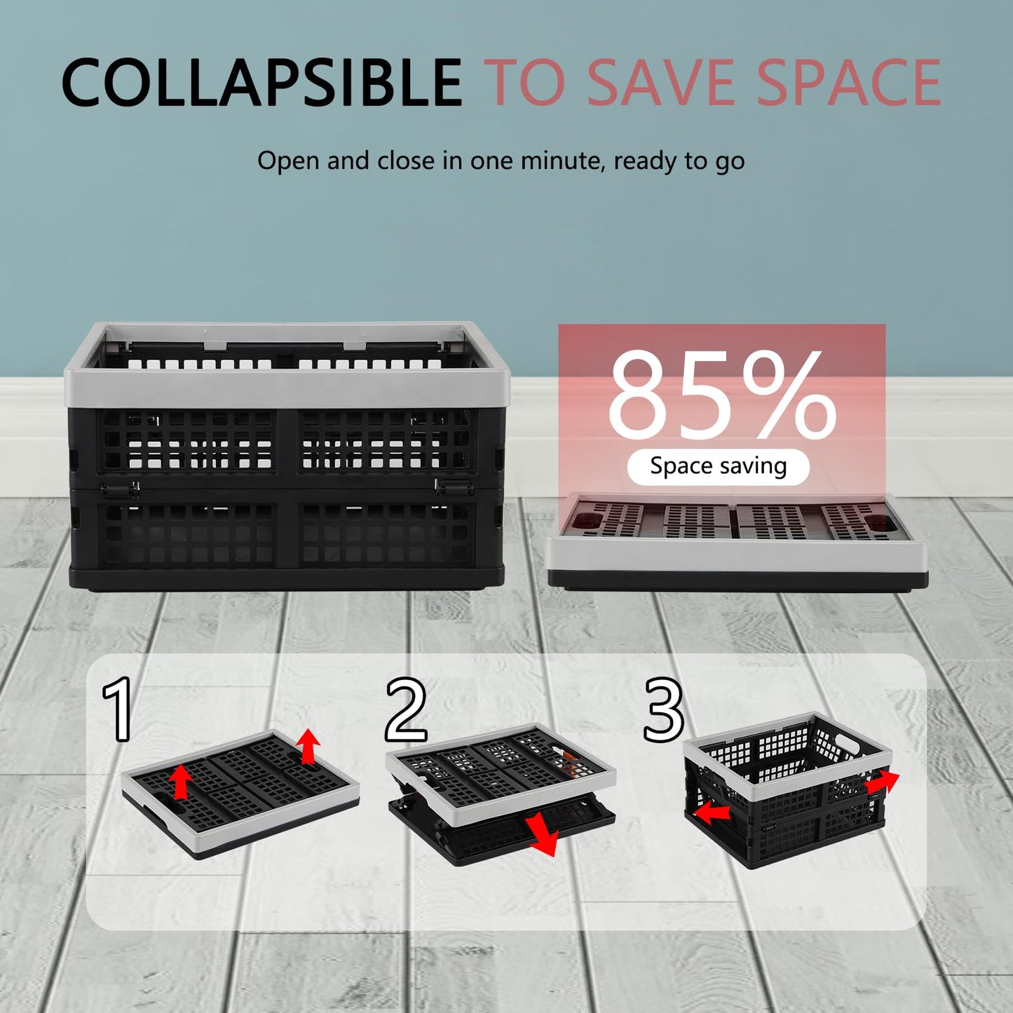 Innouse Pack of 3 Small Collapsible Storage Crates, 16 L Black Plastic Milk Crates