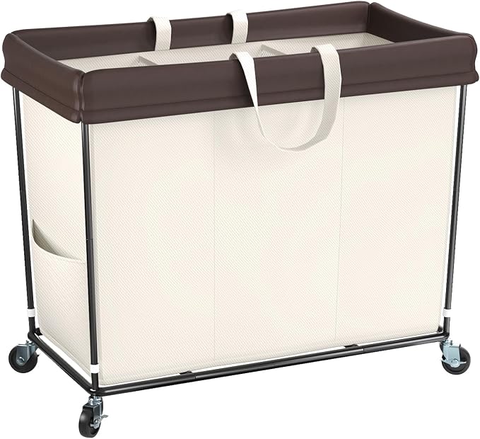 Mefirt 320L Laundry Hamper with Wheels, 3 Section Large Rolling Laundry Basket Bag with Wheels, Clothes Hamper Cart for Laundry, Bedroom, Bathroom and Dorm