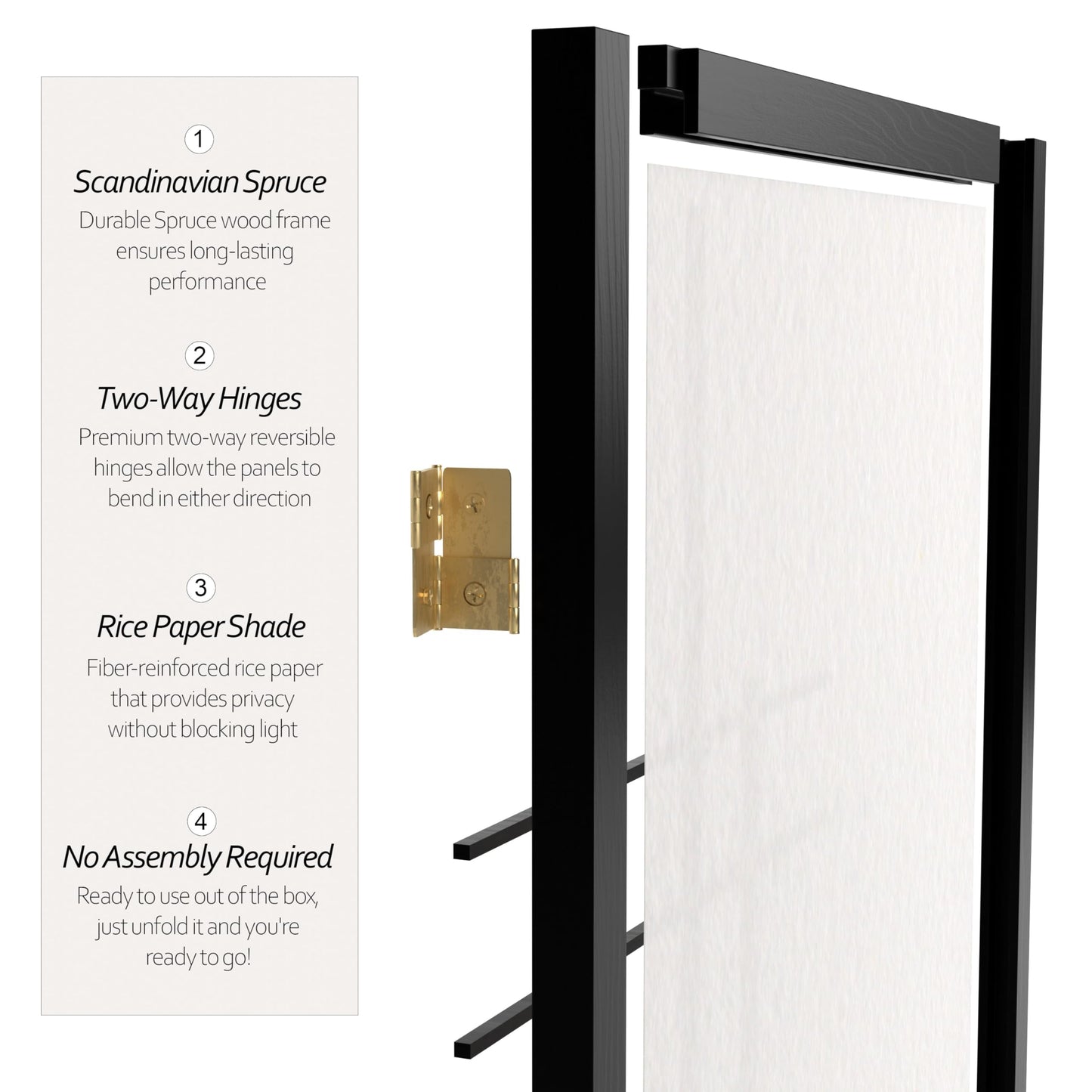 Red Lantern 7 ft. Tall Eudes Shoji Screen - Black - 5 Panels
