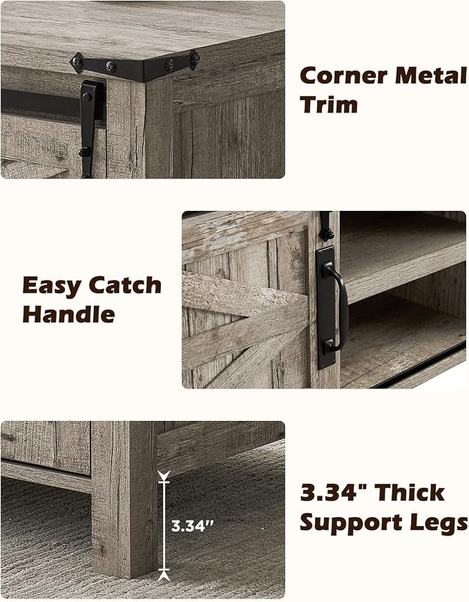 OKD 48" Farmhouse Lift Top Coffee Table with Sliding Barn Door,Rustic Center Table w/Hidden Storage Compartment, Lift Tabletop Dining Table w/Adjustable Shelf for Living Room,Light Rustic Oak