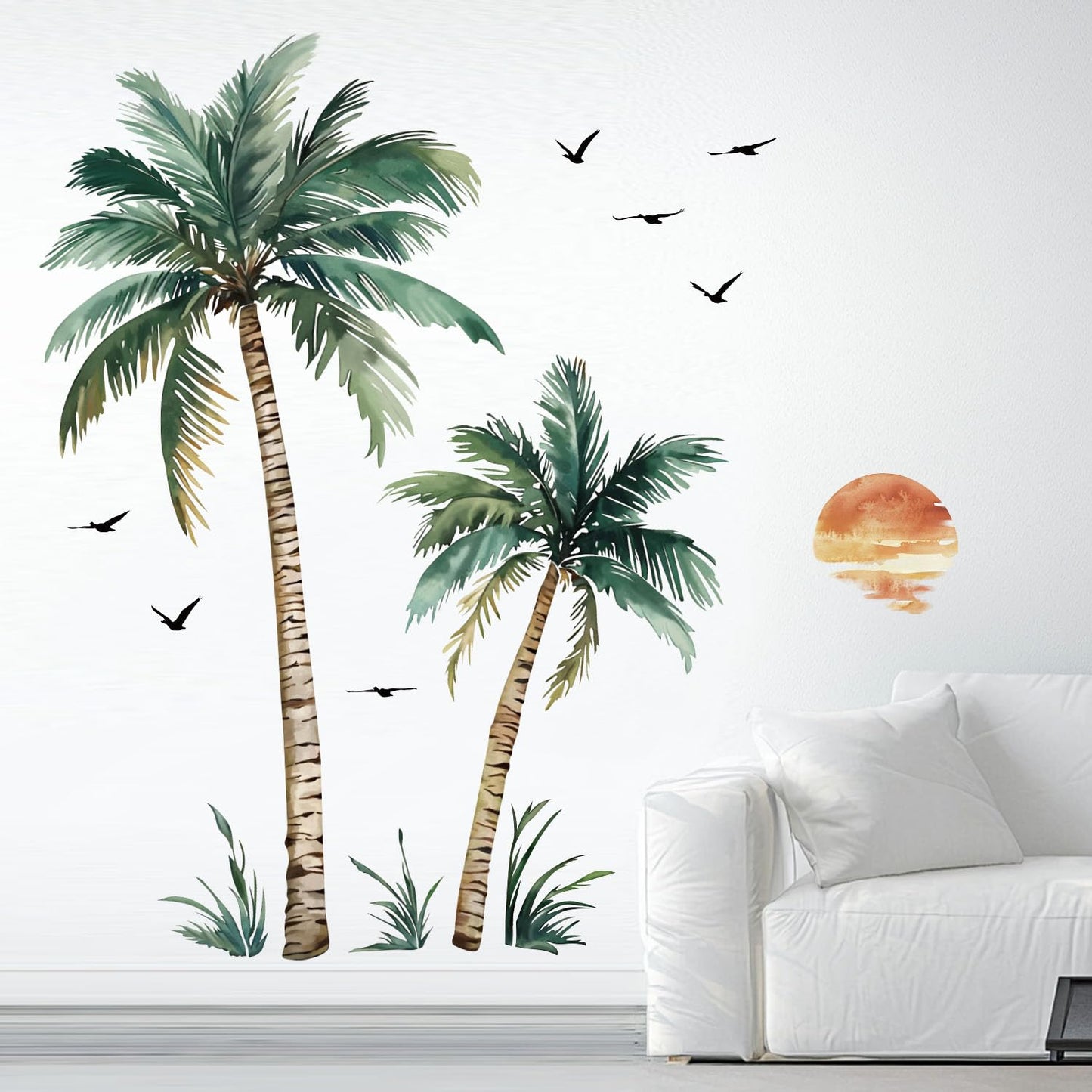 Sunset Palm Tree Wall Decals Sticker,Palm Tree Wall Stickers for Bedroom Office and Living Room