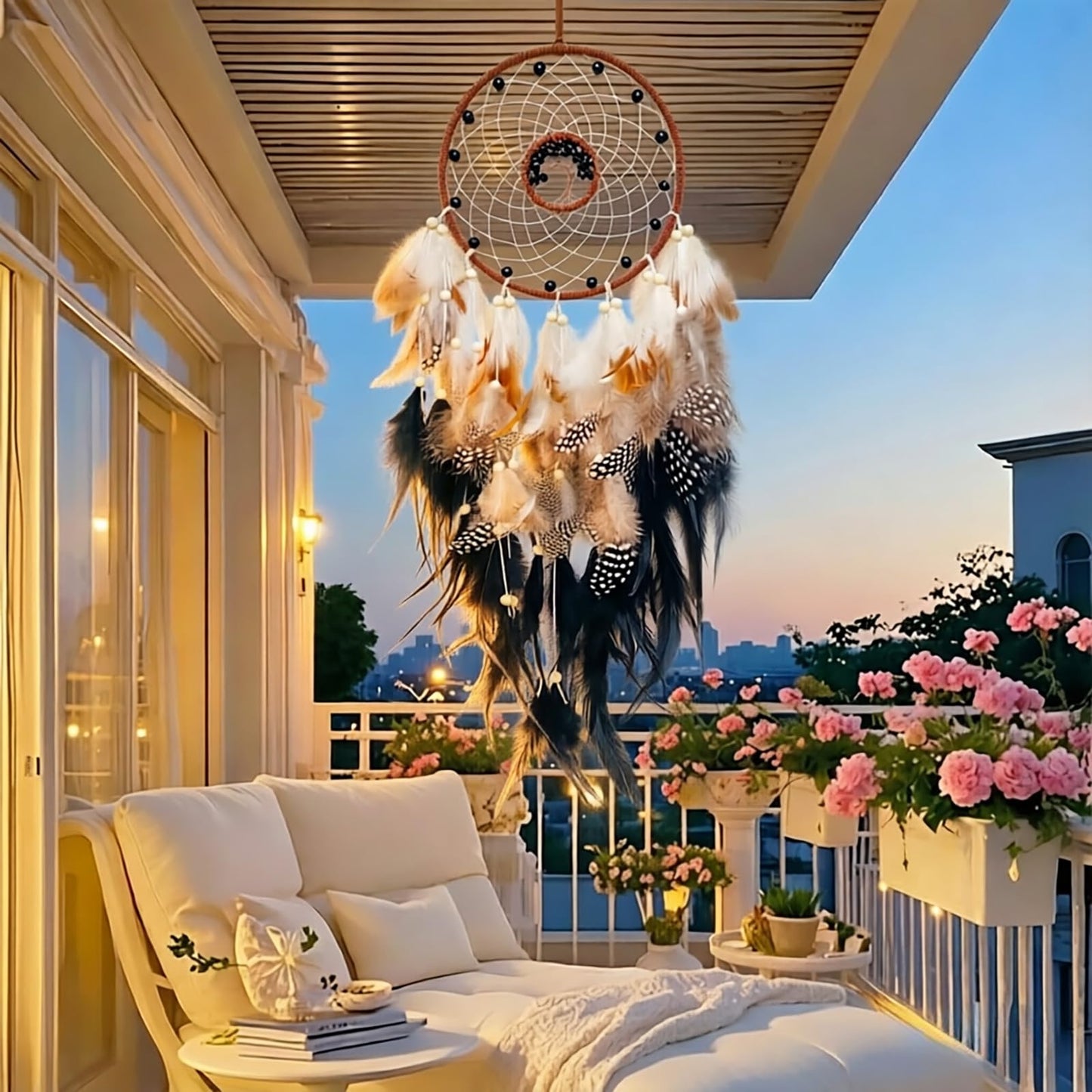 SOYUZU Black Dream Catcher Wall Decor Crystal Tree of Life Dream Catchers Handmade Feather Dreamcatcher Wall Hanging Ornament for Bedroom Living Room Home Decor