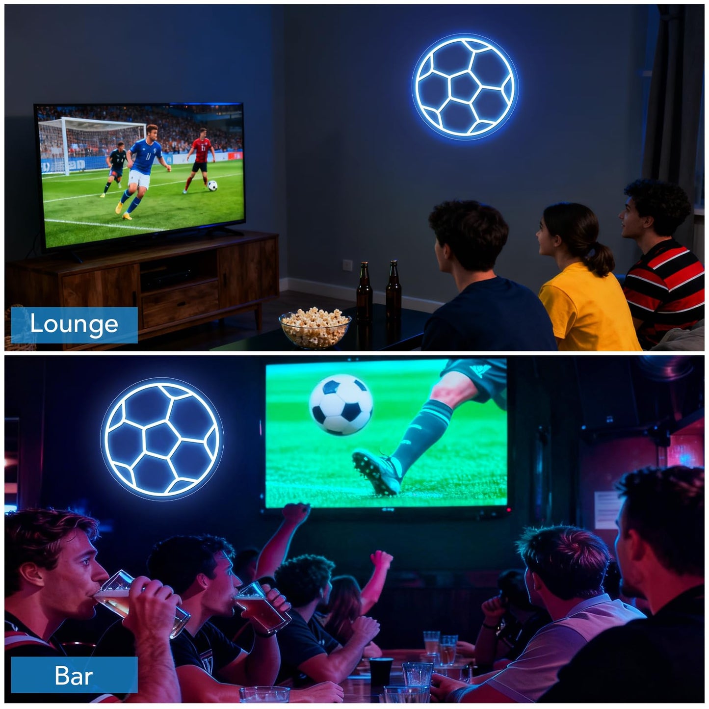 Soccer Neon Sign,Soccer LED Neon Signs for Wall Decor, Dimmable USB-Powered Football Light with ON/OFF Switch for Bedroom, Living Room, Game Room, Club, Kids Holiday Gifts