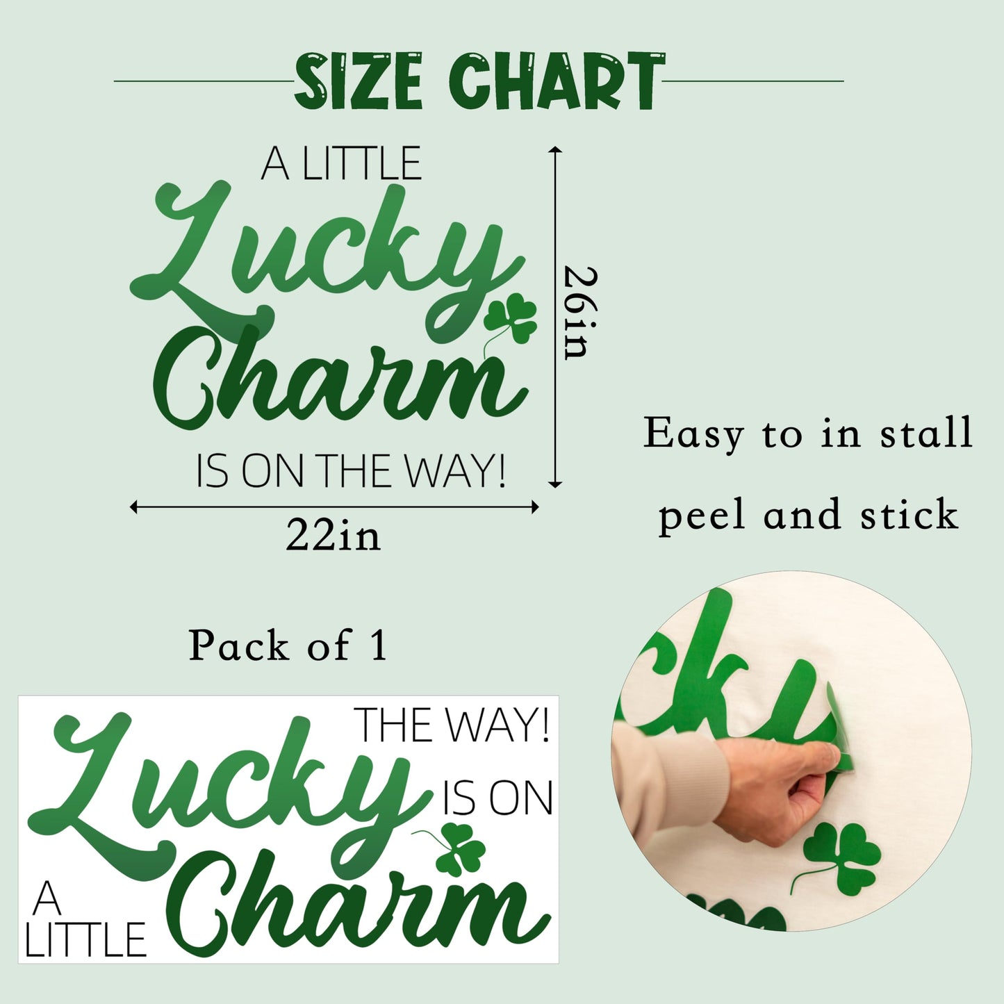 A Little Lucky Charm Decal for Baby Shower Decorations - St Patrick's Day Gender Reveal Sign Decal, Green Shamrock Theme Baby Shower Party Decal Sign for Balloon Arch, Backdrop