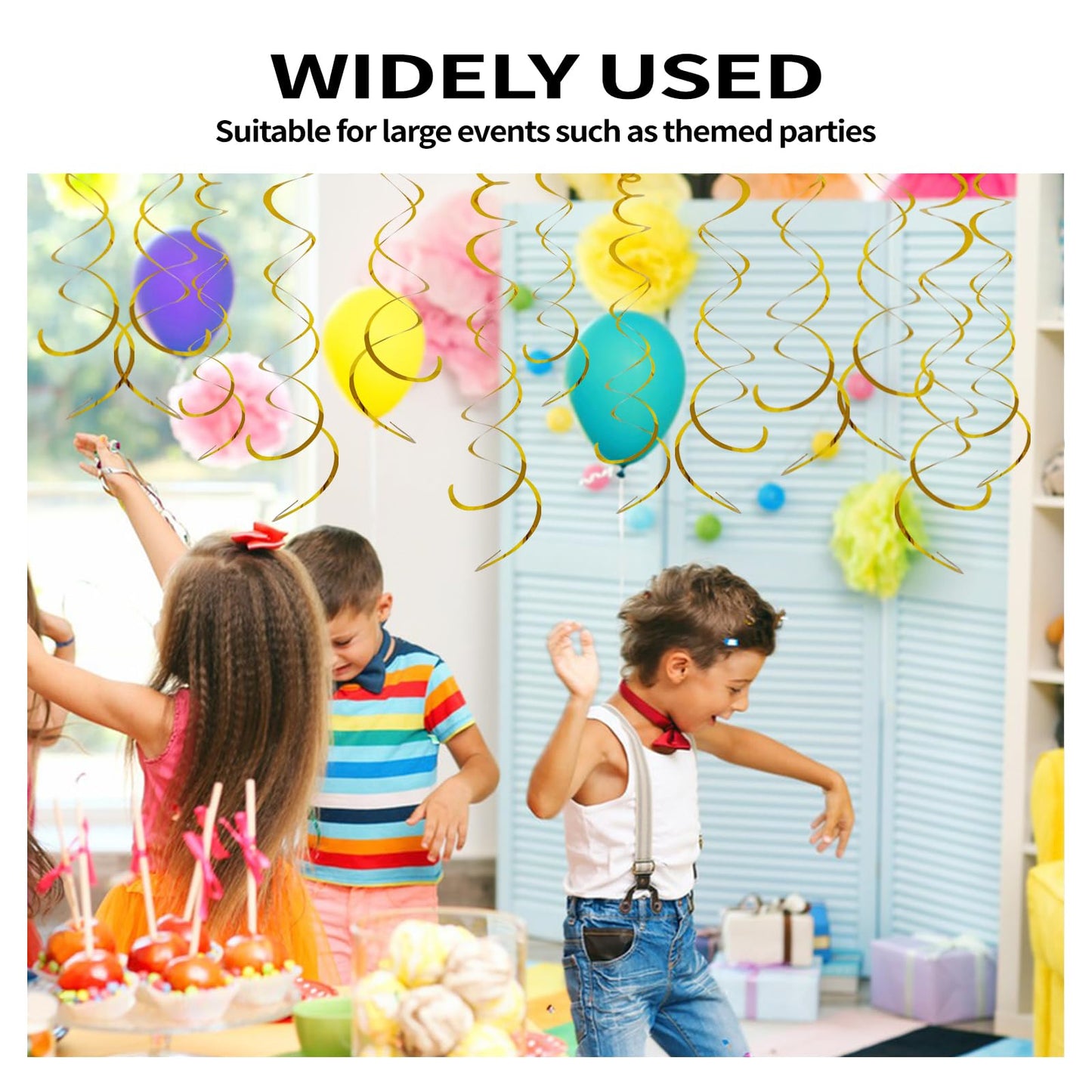 30 Pieces Hanging Swirl Party Decorations Foil Decorations Ceiling Swirl Spiral Hanging Plastic Streamer for Ceiling Birthday Graduation Wedding Celebration Baby Shower Party Supply (Gold)