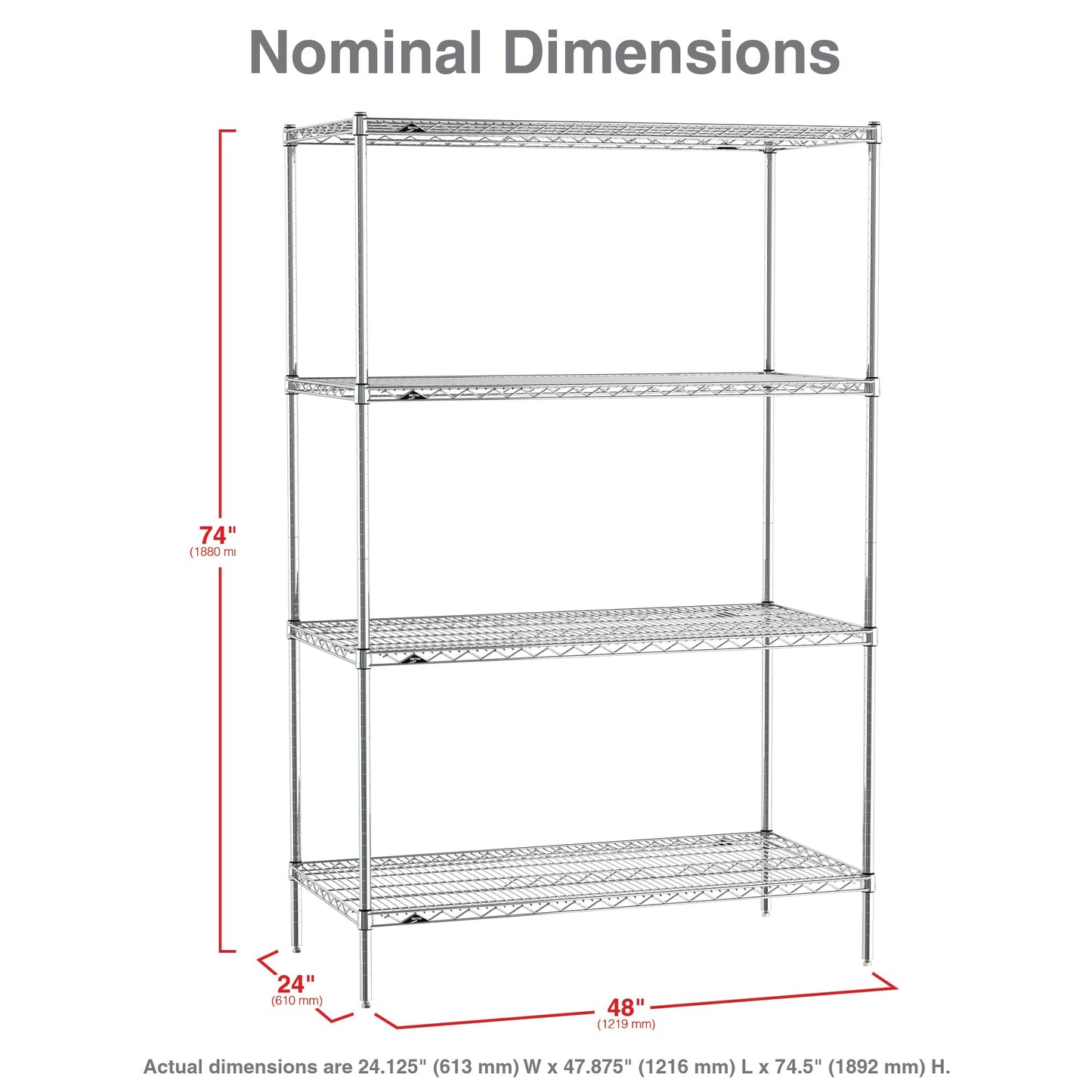 Metro EZ2448NC-4 Super Erecta Industrial Wire Shelving 4-Shelf Convenience Pak, Chrome, 24" x 48" x 74.5"
