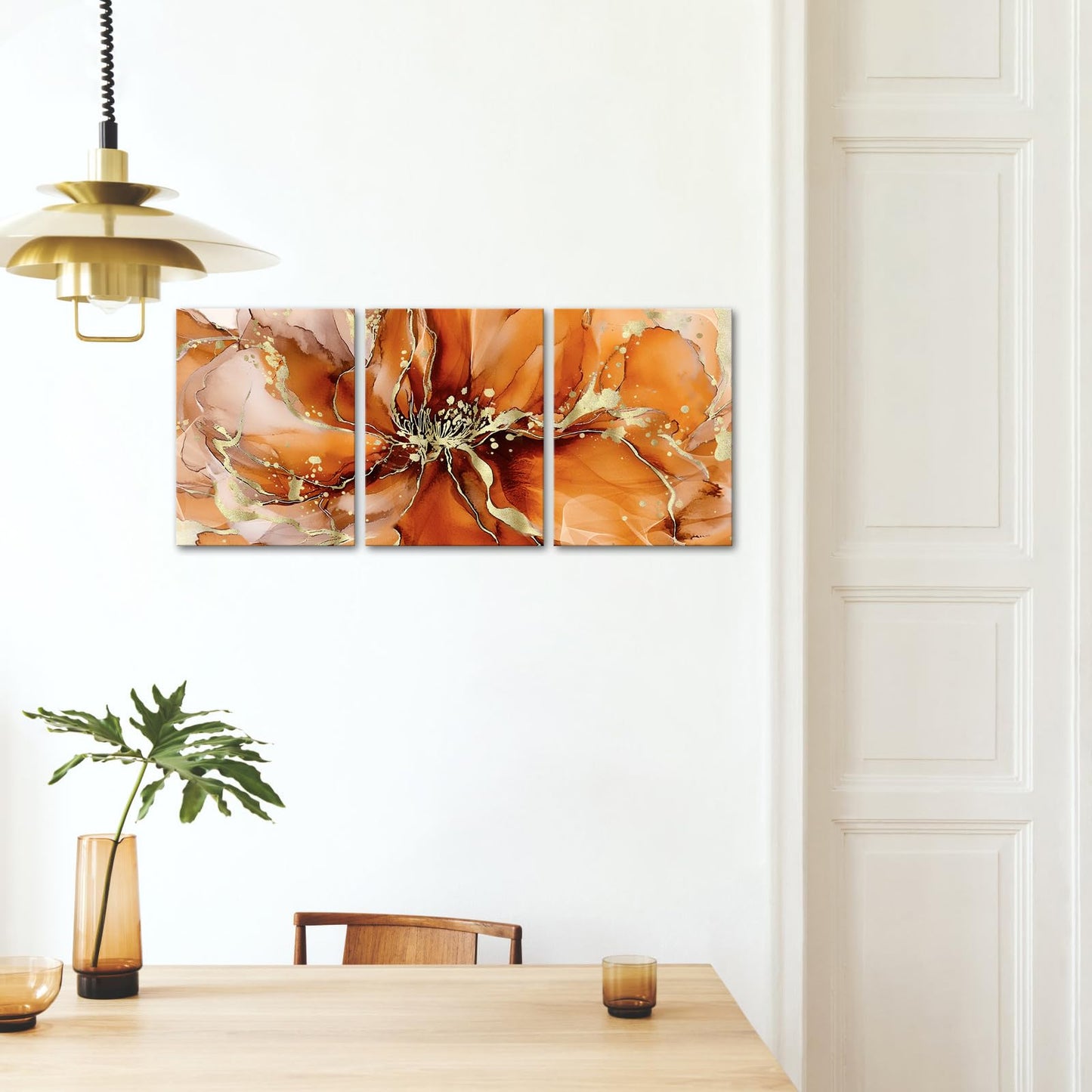 Visual Art Decor Flower Wall Art Bathroom Decor Floral Pictures Woman Girls Bedroom Office Wall Decor, Framed 12x16inchx3Pieces (Orange)