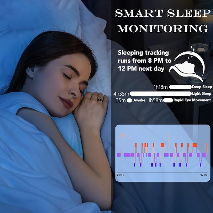 Smart Health Ring for Women Men Fitness Tracker with Heart Rate, Blood Oxygen, Blood Pressure, Sleep Monitoring, Step Counting, IP68 Waterproof for iPhone and Android, No Subscription Fee, Silver 12