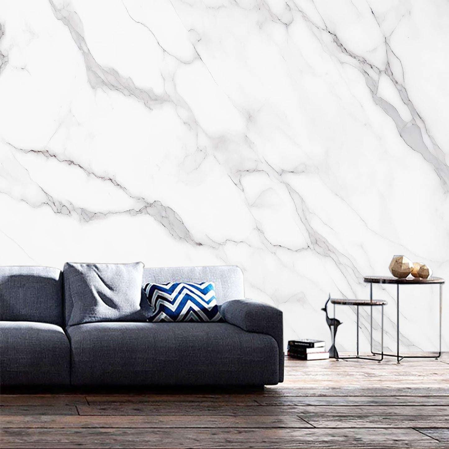 GLWYHY - Elegant White Marble Pattern self-Adhesive Mural and Light-Colored Striped Peel-and-Stick Bedroom Wallpaper - 58"x80"
